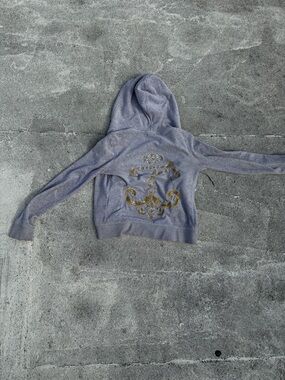 Juicy Couture Grey Velour Hoodie with Gold Embellished Back